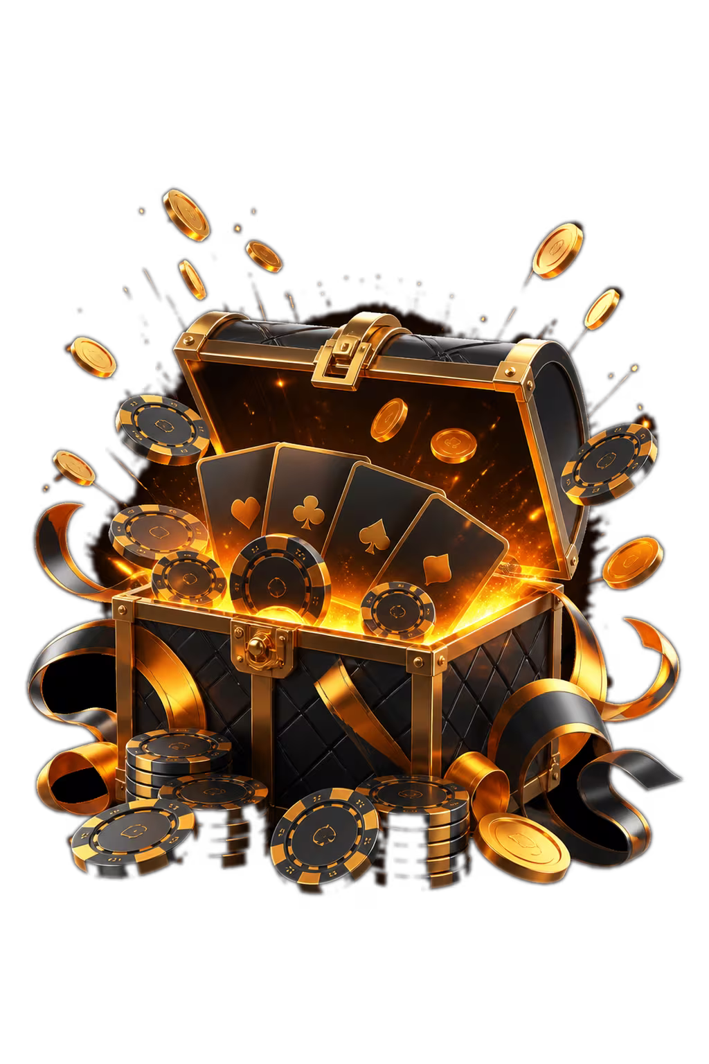 Coffret bonus Goldrun Casino avec jetons et ruban orange